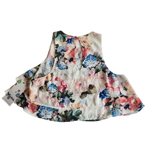 Show Me Your MuMu NWT Sweet Floral King Crop Top Sz S Pink Blue Floral Design - Picture 4 of 5